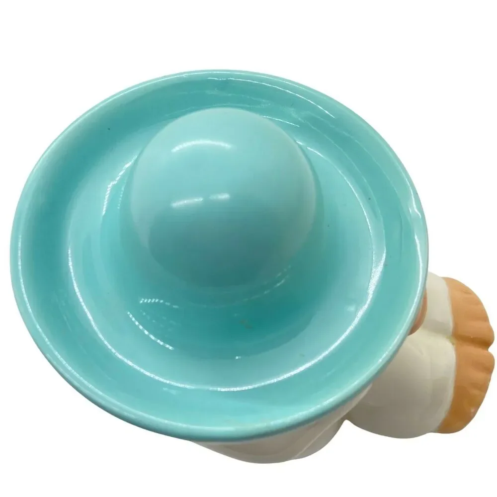 Sleeping Siesta Man Vintage White Blue Ceramic Sombrero Mexican Figurine Retro